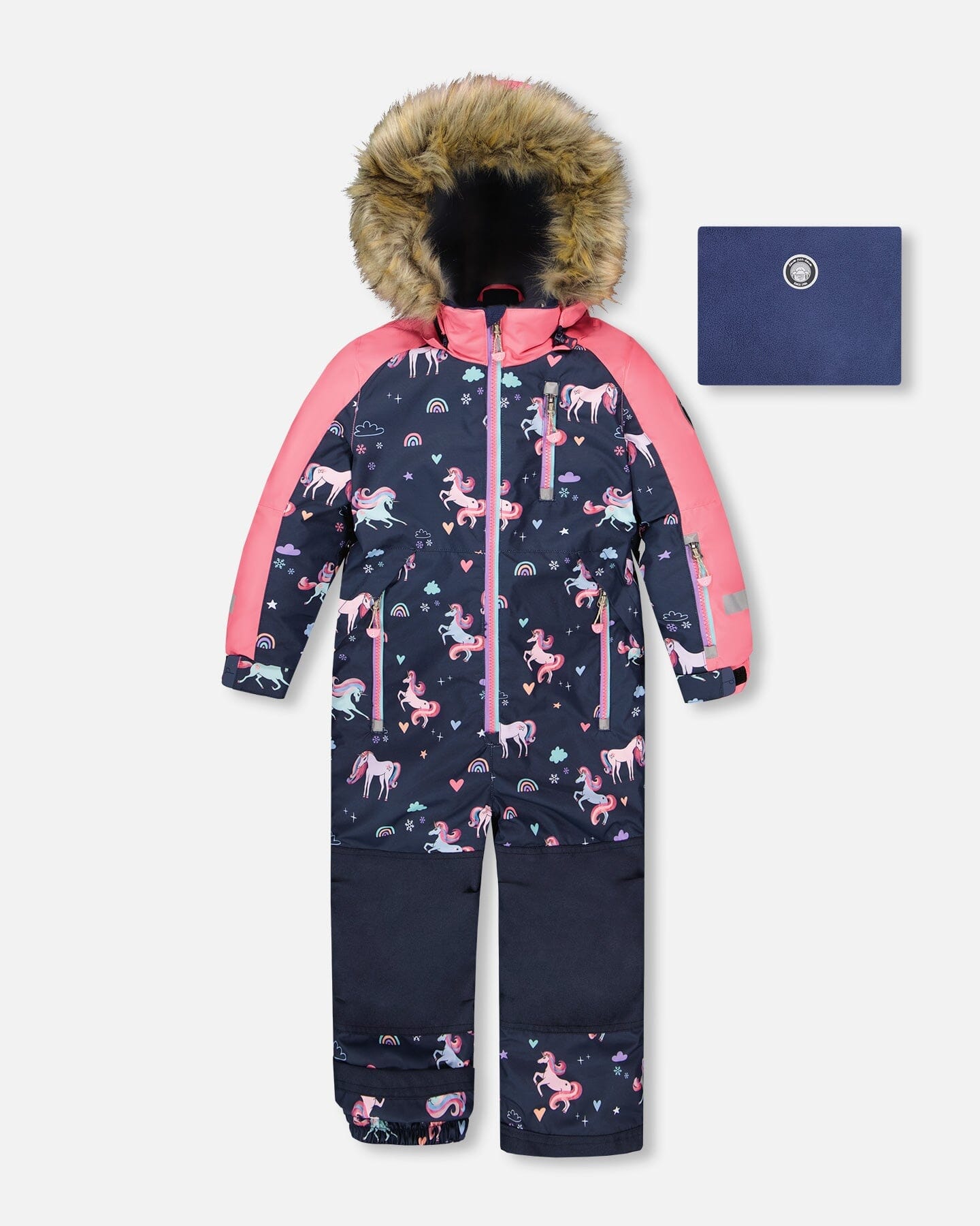 One-Piece Play Snowsuit Navy Unicorn Print-0