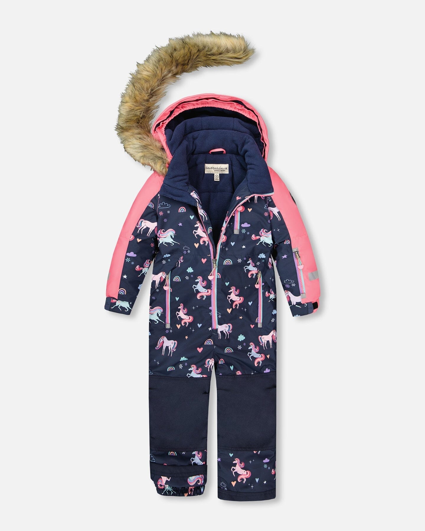 One-Piece Play Snowsuit Navy Unicorn Print-2