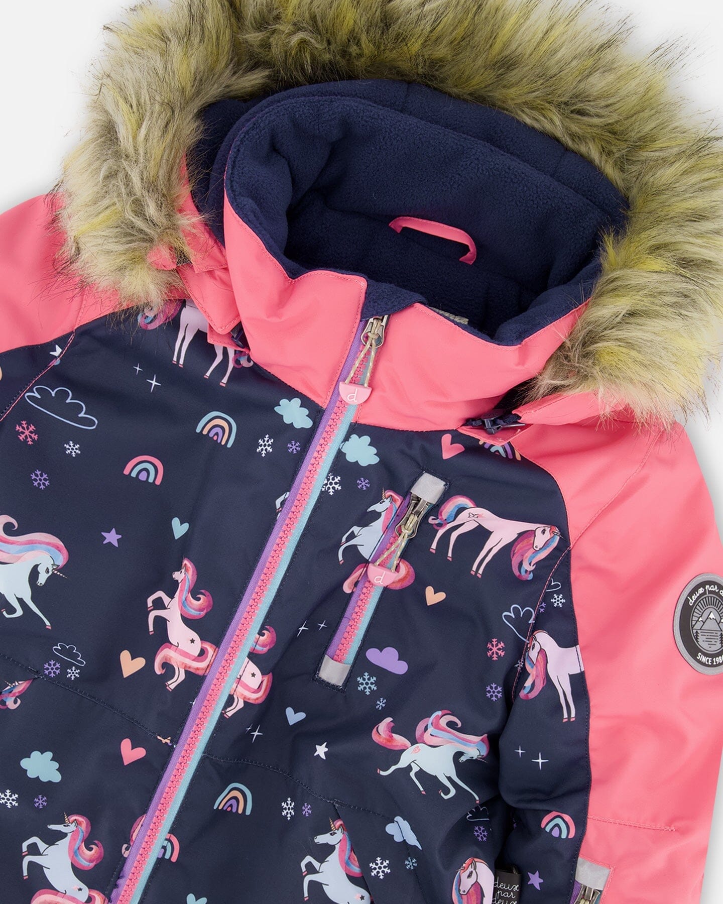One-Piece Play Snowsuit Navy Unicorn Print-3
